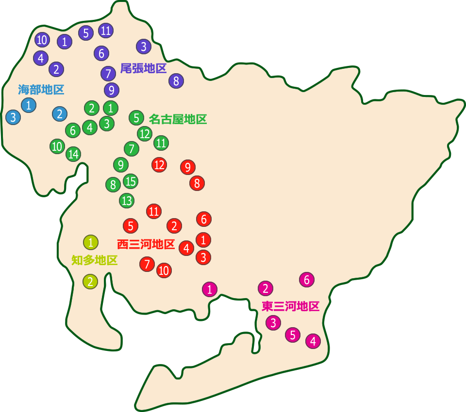 指定自動車教習所MAP　尾張地区、海部地区、名古屋地区、知多地区、西三河地区、東三河地区
