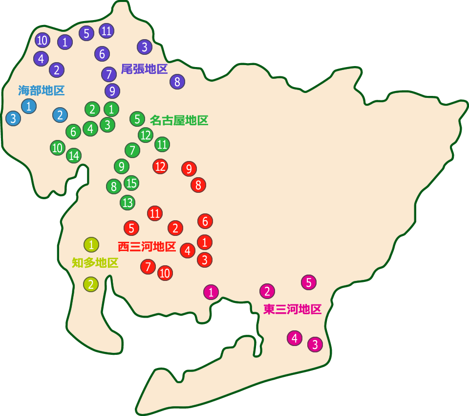 指定自動車教習所MAP　尾張地区、海部地区、名古屋地区、知多地区、西三河地区、東三河地区